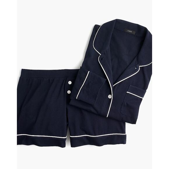 J Crew Women’s Navy Short Pajama Set Long Sleeves XXL Lounge Sleep Wear Cotton - Picture 4 of 13